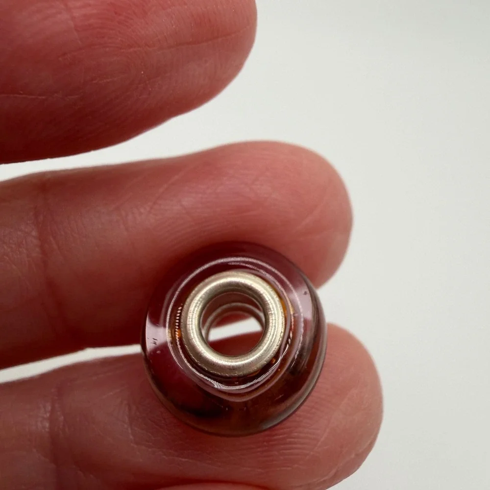 Chamilia 925‎ Sterling Silver Amber Murano Glass Swirl Stripe Charm Bead